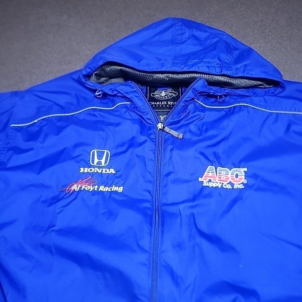 AJ Foyt Racing ABC Supply Co Honda Lightweight Blue Hooded Jacket Mens Sz 2XL